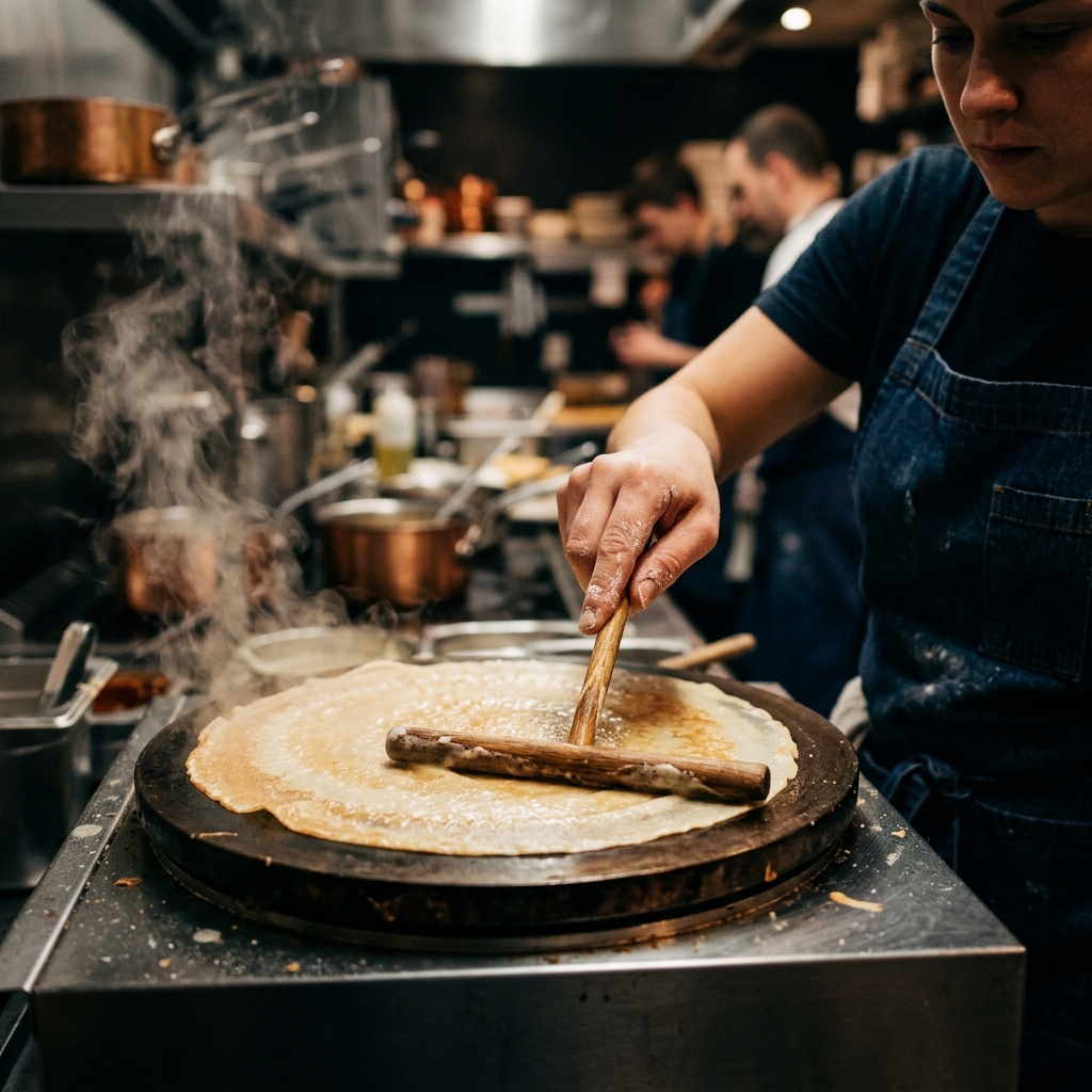 Chef preparing crepe